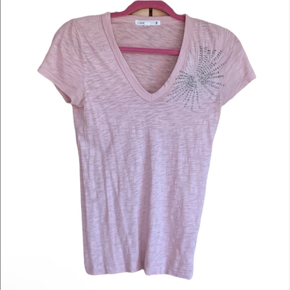 J. Crew | Women's Short Sleeve Embellished V-Neck Shirt | Pink | XS
